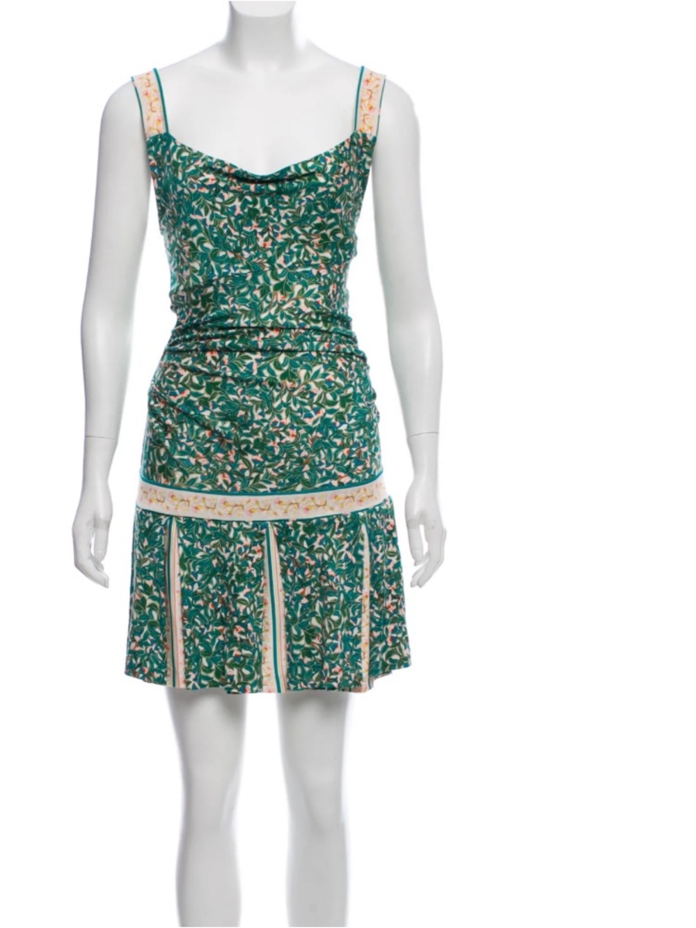 Diane Von Furstenberg Green Floral Cowl Neck Tank Dress sz 4